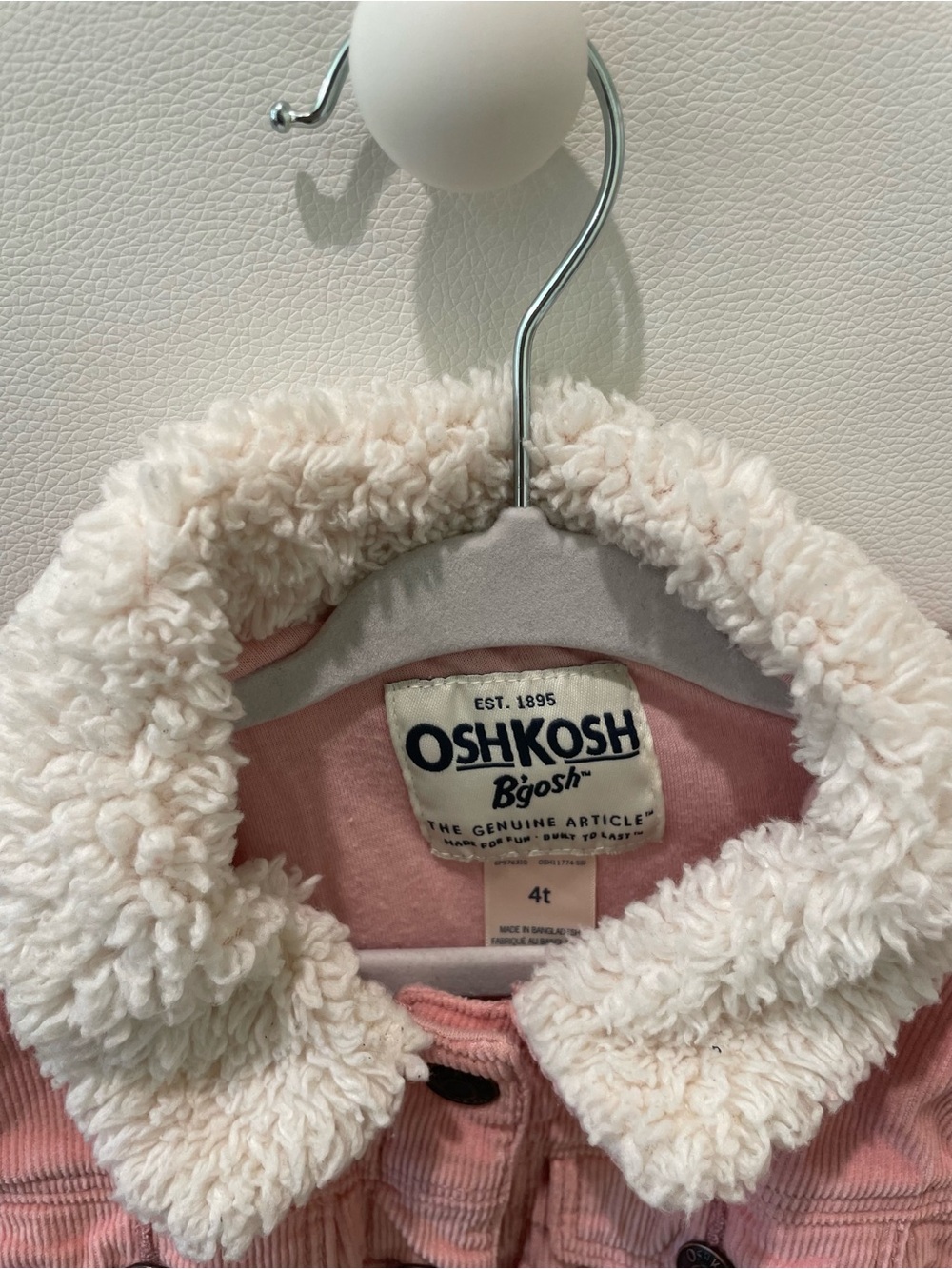 OshKosh B'gosh Pink Corduroy Jacket with Cream Sherpa Collar - Picture 2 of 2